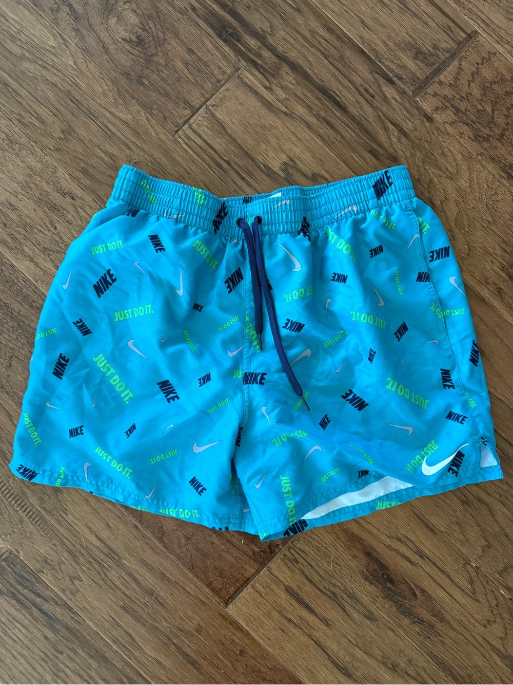 Men’s Nike Turquoise Swim Trunks with Neon Green & Navy Accents, Large